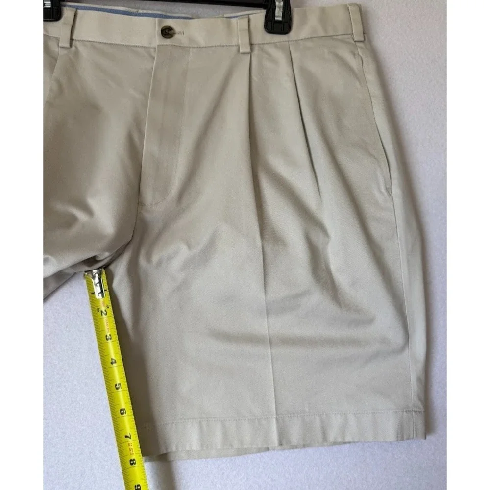 Brooks Brothers Advantage Chino Shorts Men W38 Beige Pleated Golf Casual Cotton